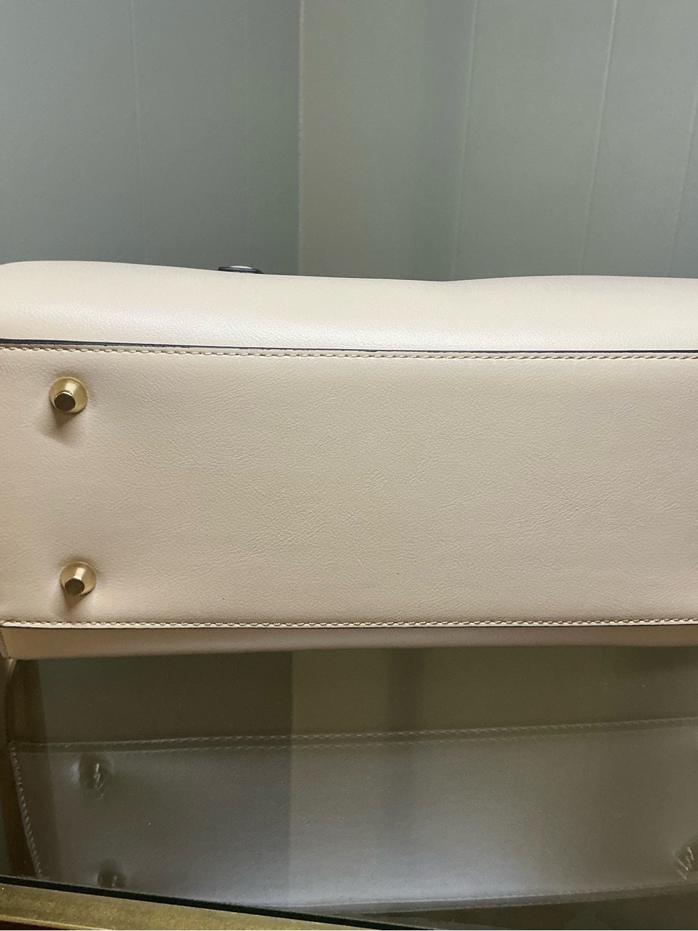 Cream and Orange Structured Top-Handle Satchel with Detachable Strap - Picture 4 of 4